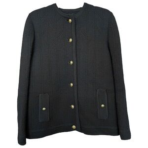 Vtg Knit Cardigan Sweater Jacket Size Medium Large Black Gold Classic 80s 90s